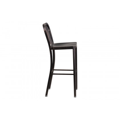 BLNK Gael Commercial Metal Indoor-Outdoor Bar Stool with Vertical Slat Back - Black/Antique Gold