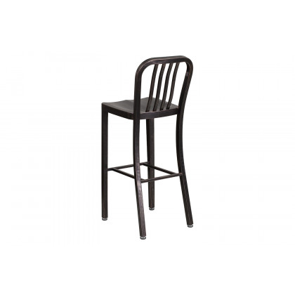 BLNK Gael Commercial Metal Indoor-Outdoor Bar Stool with Vertical Slat Back - Black/Antique Gold
