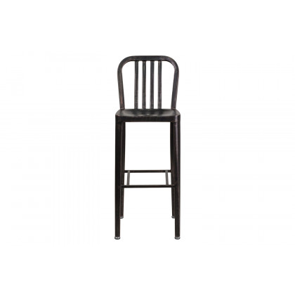 BLNK Gael Commercial Metal Indoor-Outdoor Bar Stool with Vertical Slat Back - Black/Antique Gold