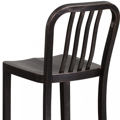 BLNK Gael Commercial Metal Indoor-Outdoor Bar Stool with Vertical Slat Back - Black/Antique Gold