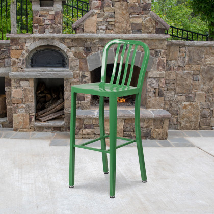 BLNK - Gael Commercial Metal Indoor-Outdoor Bar Stool with Vertical Slat Back