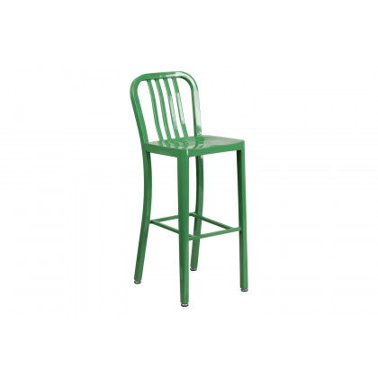 BLNK Gael Commercial Metal Indoor-Outdoor Bar Stool with Vertical Slat Back - Green