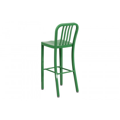 BLNK Gael Commercial Metal Indoor-Outdoor Bar Stool with Vertical Slat Back - Green