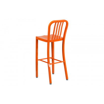 BLNK Gael Commercial Metal Indoor-Outdoor Bar Stool with Vertical Slat Back - Orange