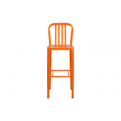 BLNK Gael Commercial Metal Indoor-Outdoor Bar Stool with Vertical Slat Back - Orange