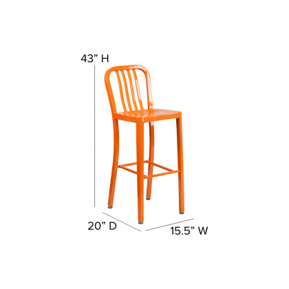 BLNK Gael Commercial Metal Indoor-Outdoor Bar Stool with Vertical Slat Back - Orange