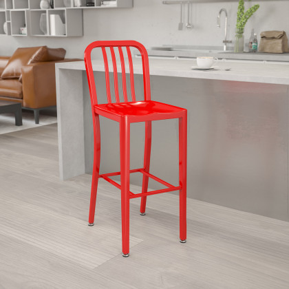 BLNK - Gael Commercial Metal Indoor-Outdoor Bar Stool with Vertical Slat Back