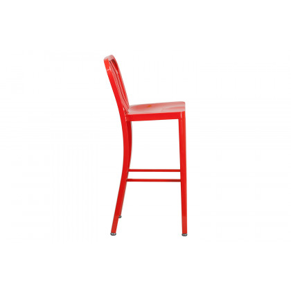 BLNK Gael Commercial Metal Indoor-Outdoor Bar Stool with Vertical Slat Back - Red