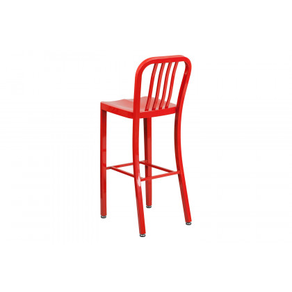 BLNK Gael Commercial Metal Indoor-Outdoor Bar Stool with Vertical Slat Back - Red