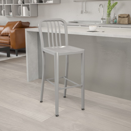 BLNK - Gael Commercial Metal Indoor-Outdoor Bar Stool with Vertical Slat Back