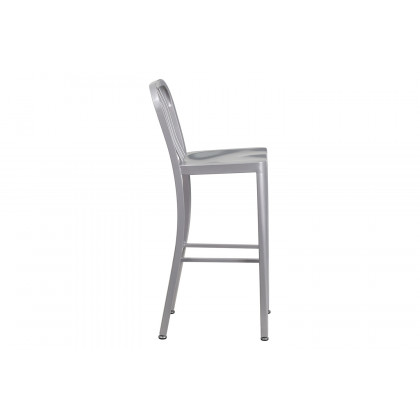 BLNK Gael Commercial Metal Indoor-Outdoor Bar Stool with Vertical Slat Back - Silver
