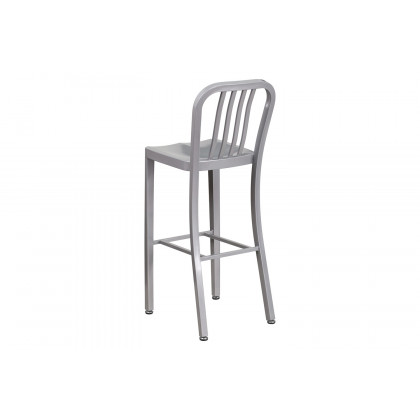 BLNK Gael Commercial Metal Indoor-Outdoor Bar Stool with Vertical Slat Back - Silver