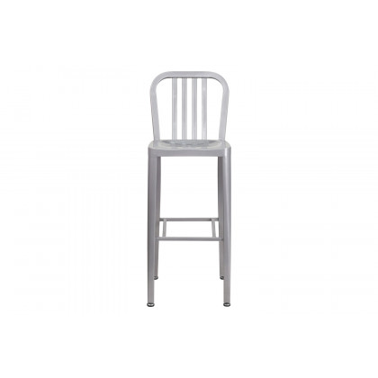 BLNK Gael Commercial Metal Indoor-Outdoor Bar Stool with Vertical Slat Back - Silver