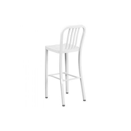 BLNK Gael Commercial Metal Indoor-Outdoor Bar Stool with Vertical Slat Back - White