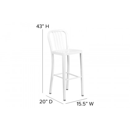 BLNK Gael Commercial Metal Indoor-Outdoor Bar Stool with Vertical Slat Back - White