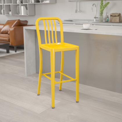 BLNK - Gael Commercial Metal Indoor-Outdoor Bar Stool with Vertical Slat Back