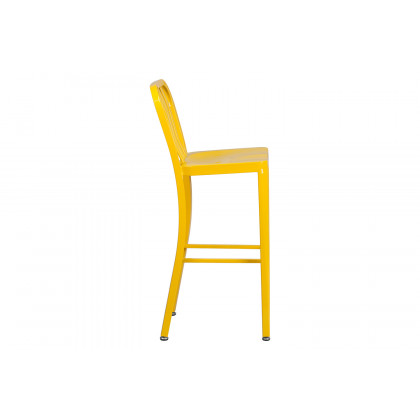 BLNK Gael Commercial Metal Indoor-Outdoor Bar Stool with Vertical Slat Back - Yellow
