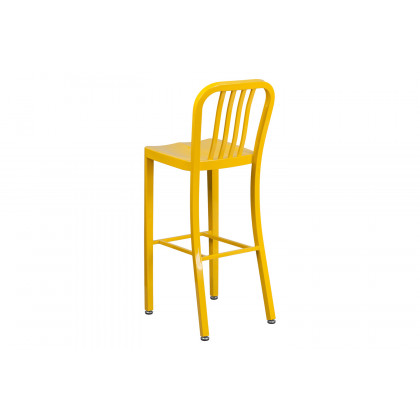 BLNK Gael Commercial Metal Indoor-Outdoor Bar Stool with Vertical Slat Back - Yellow
