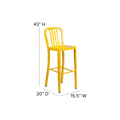 BLNK Gael Commercial Metal Indoor-Outdoor Bar Stool with Vertical Slat Back - Yellow