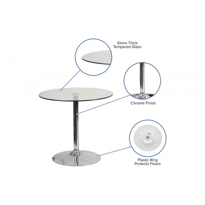 BLNK Hills Round Glass Table with Chrome Base - 31.5"D x 29"H