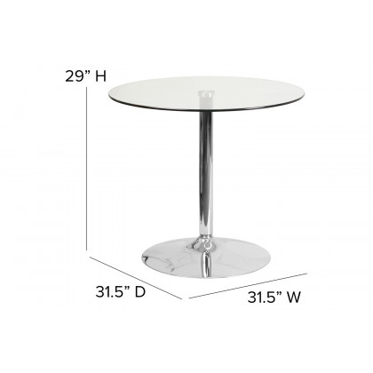 BLNK Hills Round Glass Table with Chrome Base - 31.5"D x 29"H