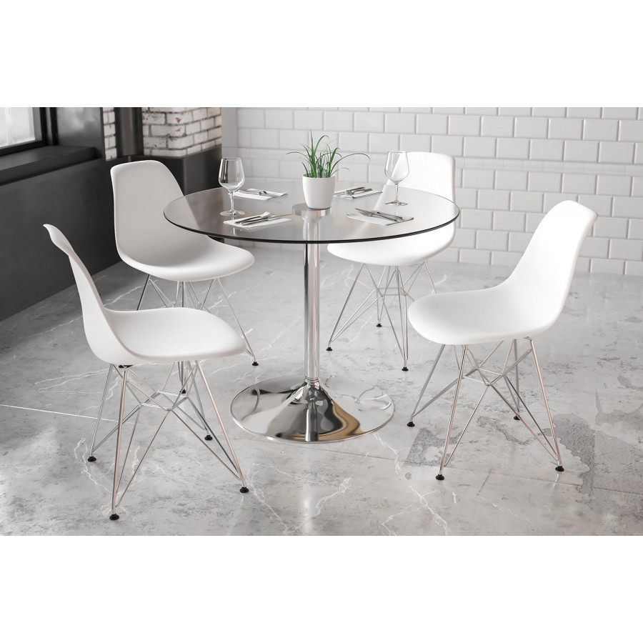 BLNK Hills Round Glass Table with Chrome Base - 39.25"D x 29"H