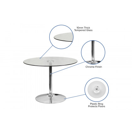 BLNK Hills Round Glass Table with Chrome Base - 39.25"D x 29"H