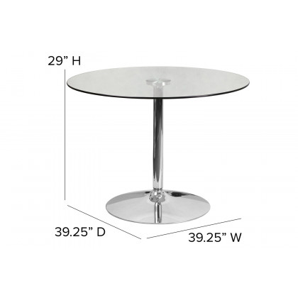 BLNK Hills Round Glass Table with Chrome Base - 39.25"D x 29"H