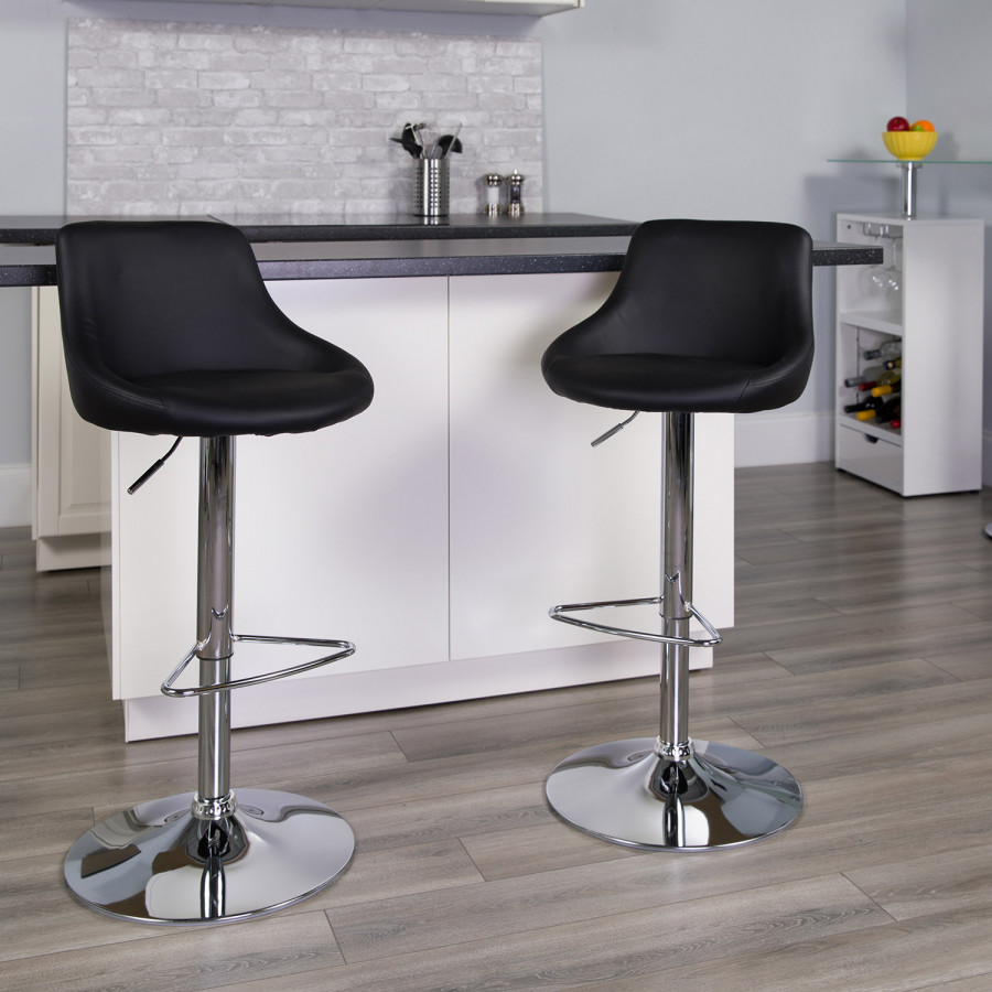 BLNK Dale Contemporary Vinyl Bucket Seat Adjustable Height Bar Stool with Chrome Base - Black
