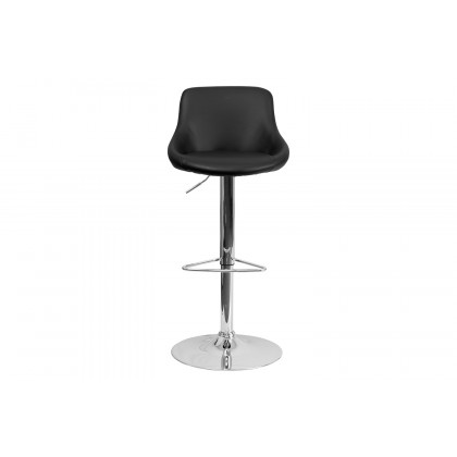 BLNK Dale Contemporary Vinyl Bucket Seat Adjustable Height Bar Stool with Chrome Base - Black