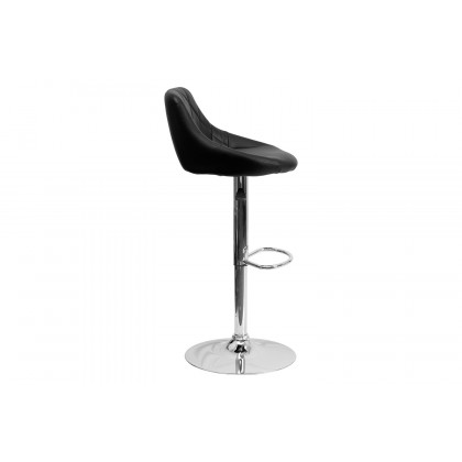 BLNK Dale Contemporary Vinyl Bucket Seat Adjustable Height Bar Stool with Diamond Pattern Back and Chrome Base - Black