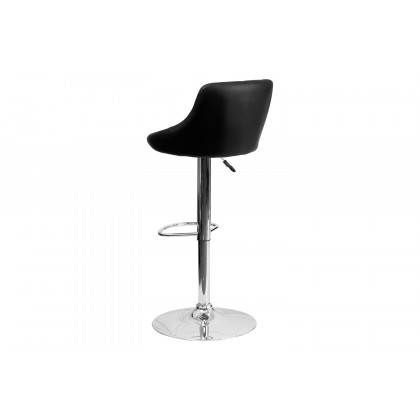 BLNK Dale Contemporary Vinyl Bucket Seat Adjustable Height Bar Stool with Diamond Pattern Back and Chrome Base - Black