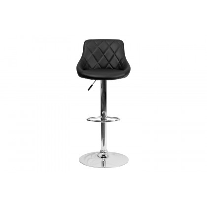 BLNK Dale Contemporary Vinyl Bucket Seat Adjustable Height Bar Stool with Diamond Pattern Back and Chrome Base - Black