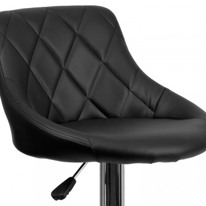 BLNK Dale Contemporary Vinyl Bucket Seat Adjustable Height Bar Stool with Diamond Pattern Back and Chrome Base - Black
