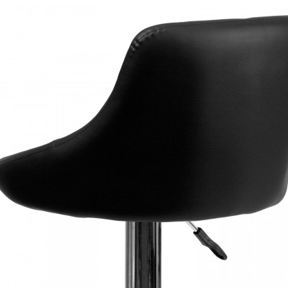 BLNK Dale Contemporary Vinyl Bucket Seat Adjustable Height Bar Stool with Diamond Pattern Back and Chrome Base - Black