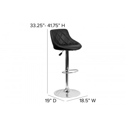 BLNK Dale Contemporary Vinyl Bucket Seat Adjustable Height Bar Stool with Diamond Pattern Back and Chrome Base - Black