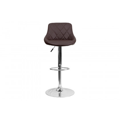 BLNK Dale Contemporary Vinyl Bucket Seat Adjustable Height Bar Stool with Diamond Pattern Back and Chrome Base - Brown