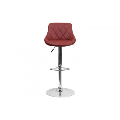 BLNK Dale Contemporary Vinyl Bucket Seat Adjustable Height Bar Stool with Diamond Pattern Back and Chrome Base - Burgundy