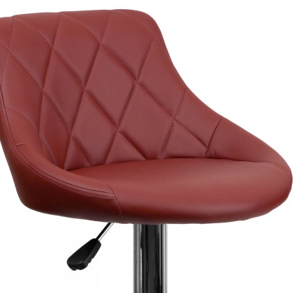 BLNK Dale Contemporary Vinyl Bucket Seat Adjustable Height Bar Stool with Diamond Pattern Back and Chrome Base - Burgundy