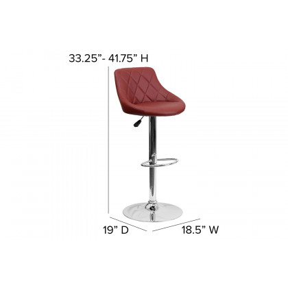 BLNK Dale Contemporary Vinyl Bucket Seat Adjustable Height Bar Stool with Diamond Pattern Back and Chrome Base - Burgundy