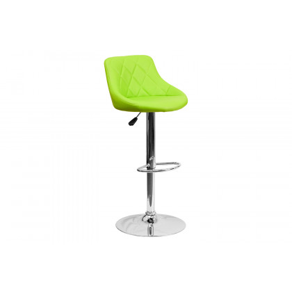 BLNK Dale Contemporary Vinyl Bucket Seat Adjustable Height Bar Stool with Diamond Pattern Back and Chrome Base - Green