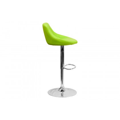 BLNK Dale Contemporary Vinyl Bucket Seat Adjustable Height Bar Stool with Diamond Pattern Back and Chrome Base - Green