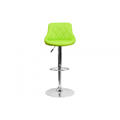 BLNK Dale Contemporary Vinyl Bucket Seat Adjustable Height Bar Stool with Diamond Pattern Back and Chrome Base - Green