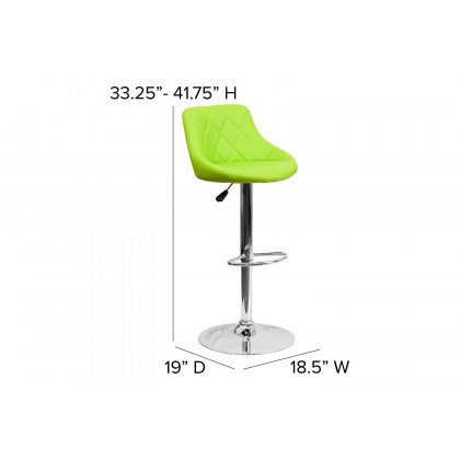 BLNK Dale Contemporary Vinyl Bucket Seat Adjustable Height Bar Stool with Diamond Pattern Back and Chrome Base - Green