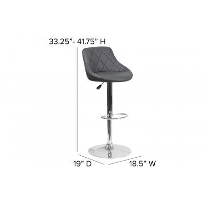 BLNK Dale Contemporary Vinyl Bucket Seat Adjustable Height Bar Stool with Chrome Base - Gray