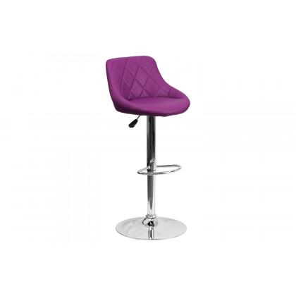 BLNK Dale Contemporary Vinyl Bucket Seat Adjustable Height Bar Stool with Diamond Pattern Back and Chrome Base - Purple