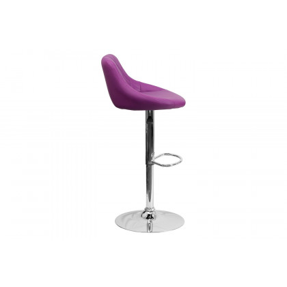 BLNK Dale Contemporary Vinyl Bucket Seat Adjustable Height Bar Stool with Diamond Pattern Back and Chrome Base - Purple