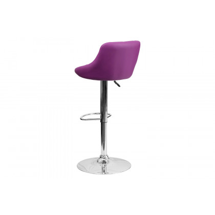 BLNK Dale Contemporary Vinyl Bucket Seat Adjustable Height Bar Stool with Diamond Pattern Back and Chrome Base - Purple