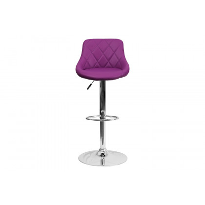 BLNK Dale Contemporary Vinyl Bucket Seat Adjustable Height Bar Stool with Diamond Pattern Back and Chrome Base - Purple