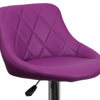 BLNK Dale Contemporary Vinyl Bucket Seat Adjustable Height Bar Stool with Diamond Pattern Back and Chrome Base - Purple